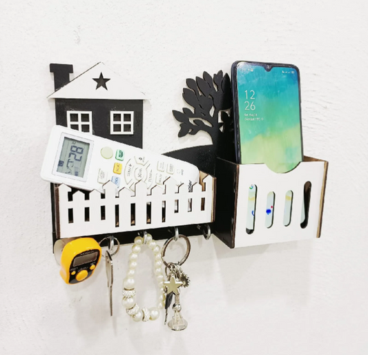 Wooden Wall Mounted Key Holder with Mobile Stand