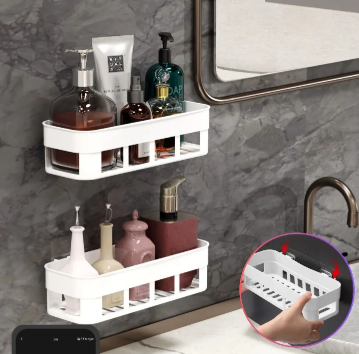 Wall Mounted Bathroom & Kitchen Storage Shelf – Self-Adhesive Multipurpose Organizer Rack (No Drill)