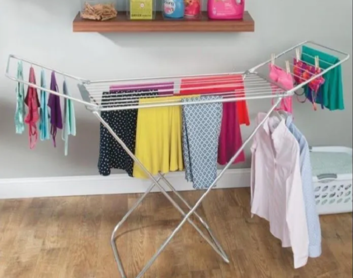 Heavy Duty Foldable Stainless Steel Clothes Drying Rack – Portable Laundry Drying Stand with Side Wings