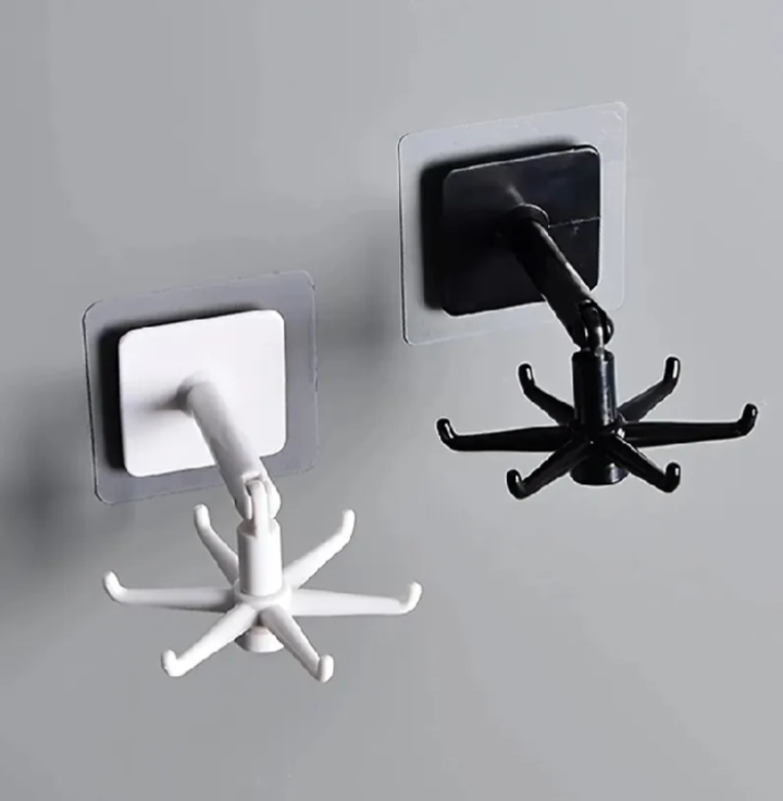 360° Rotating Wall Mounted Kitchen Utensil Holder – Heavy Duty Self-Adhesive Multi Hook Organizer Rack
