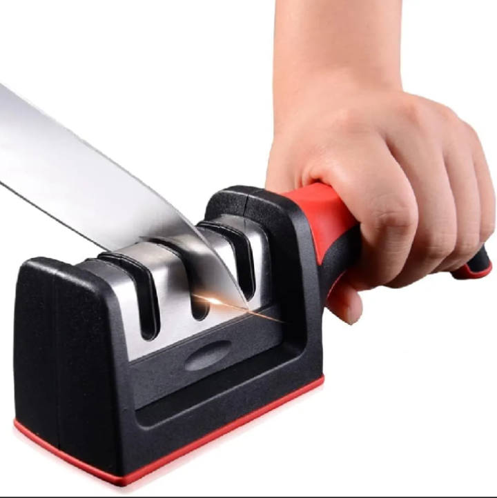 3-Stage Manual Knife Sharpener – Professional Kitchen Knife Sharpening Tool with Non-Slip Base