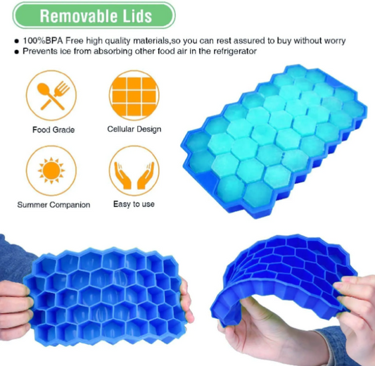 Silicone Honeycomb Ice Cube Tray with Lid – BPA-Free Flexible Ice Mold for Freezer