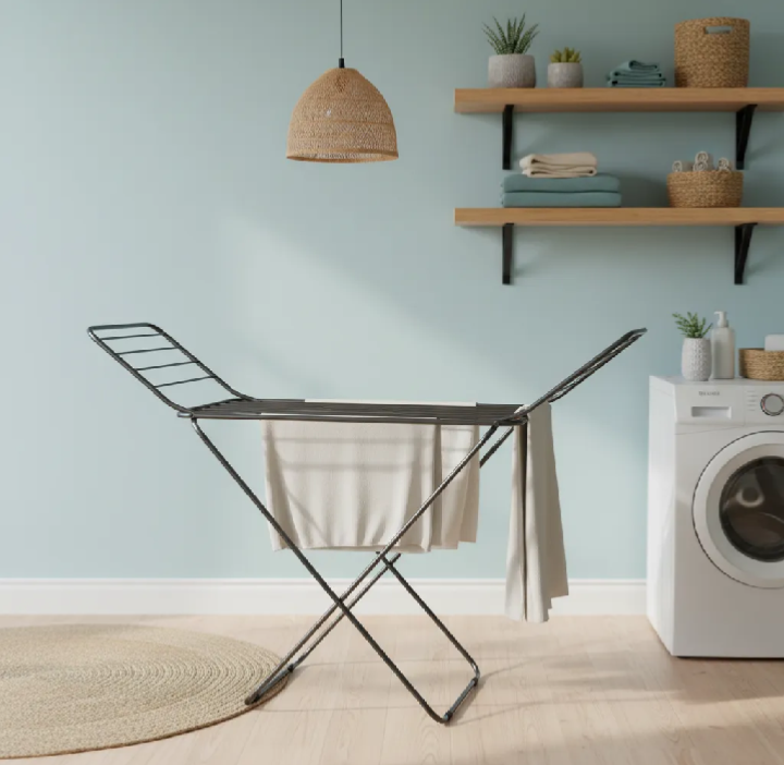 Heavy Duty Foldable Stainless Steel Clothes Drying Rack – Portable Laundry Drying Stand with Side Wings