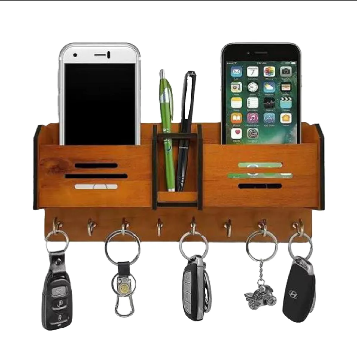 Wooden Wall Mounted Key Holder with Mobile Stand