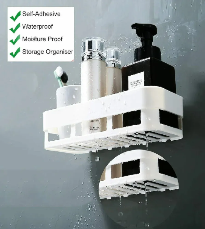 Wall Mounted Bathroom & Kitchen Storage Shelf – Self-Adhesive Multipurpose Organizer Rack (No Drill)