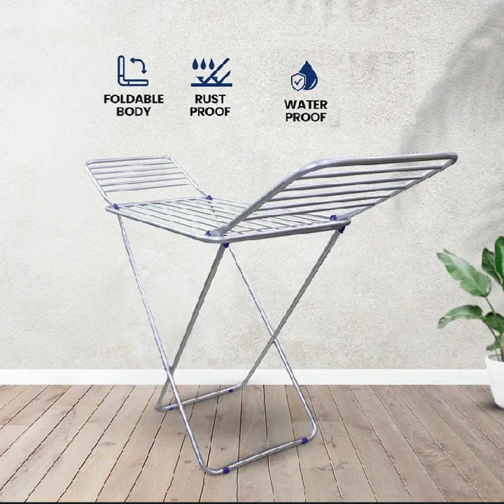 Heavy Duty Foldable Stainless Steel Clothes Drying Rack – Portable Laundry Drying Stand with Side Wings