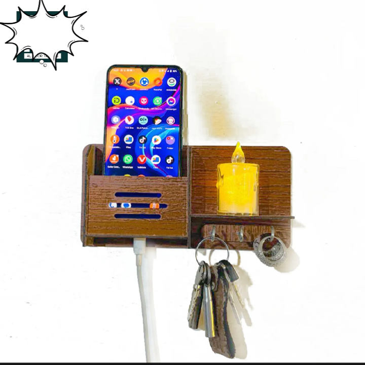 Wooden Wall Mounted Key Holder with Mobile Stand