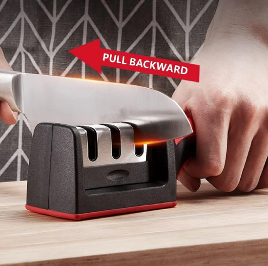 3-Stage Manual Knife Sharpener – Professional Kitchen Knife Sharpening Tool with Non-Slip Base