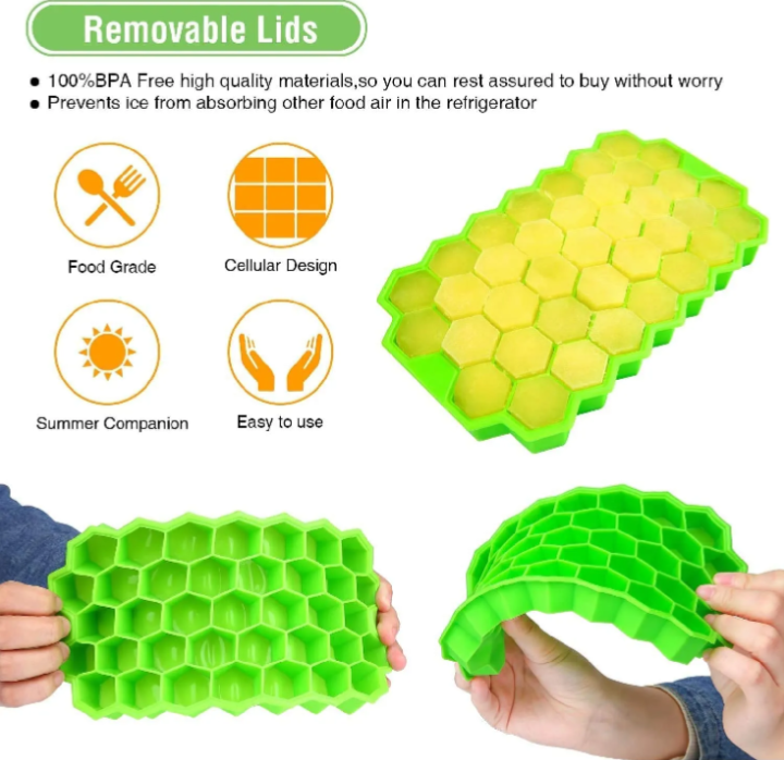 Silicone Honeycomb Ice Cube Tray with Lid – BPA-Free Flexible Ice Mold for Freezer