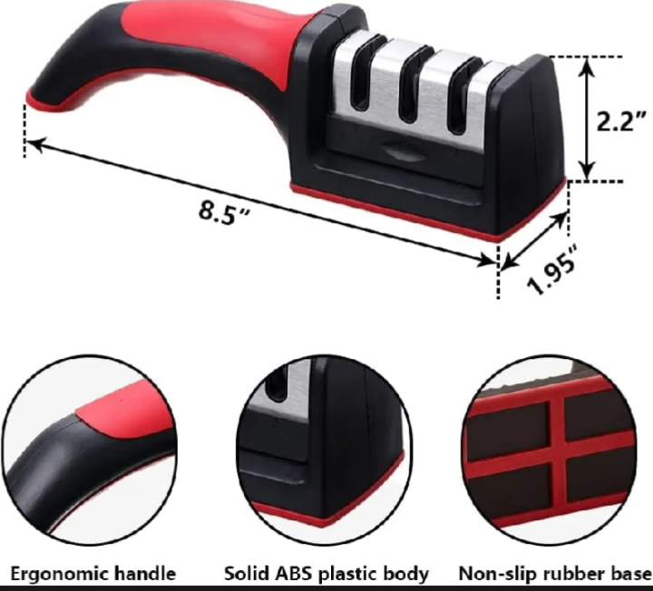 3-Stage Manual Knife Sharpener – Professional Kitchen Knife Sharpening Tool with Non-Slip Base