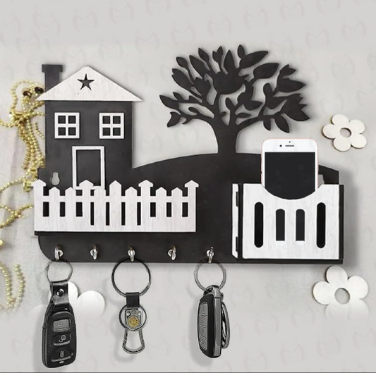 Wooden Wall Mounted Key Holder with Mobile Stand